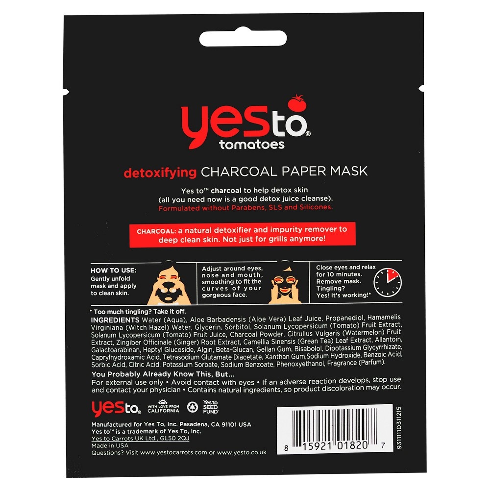 slide 4 of 4, Yes To Tomatoes Detoxifying Charcoal Paper Face Mask, 0.67 fl oz