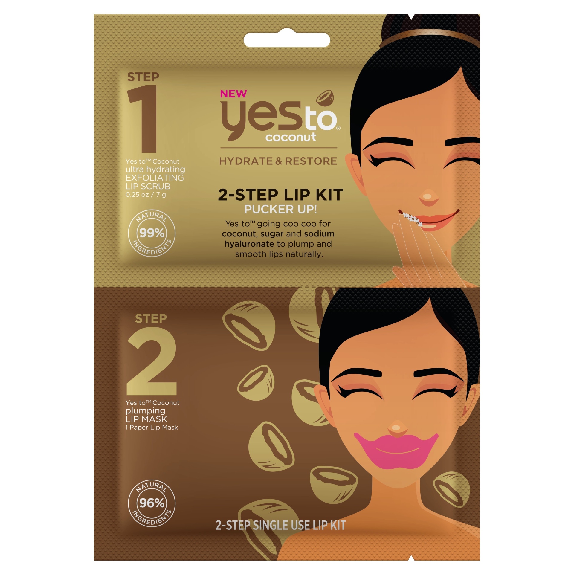 slide 1 of 3, Yes to Coconut 2-Step Single Use Lip Kit Pucker Up!, 1 ct