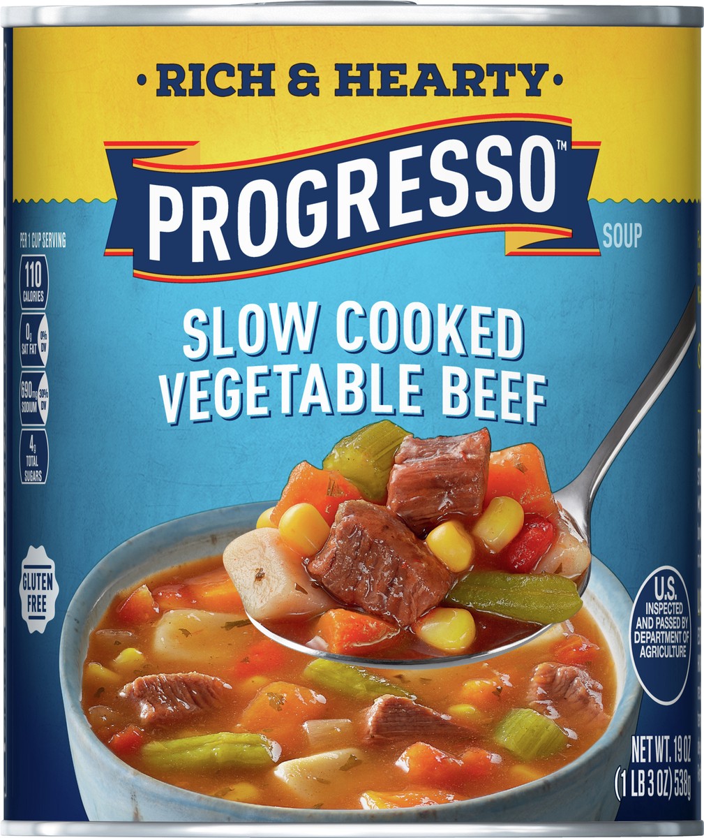 slide 7 of 9, Progresso Rich & Hearty, Slow Cooked Vegetable Beef Canned Soup, Gluten Free, 19 oz., 19 oz