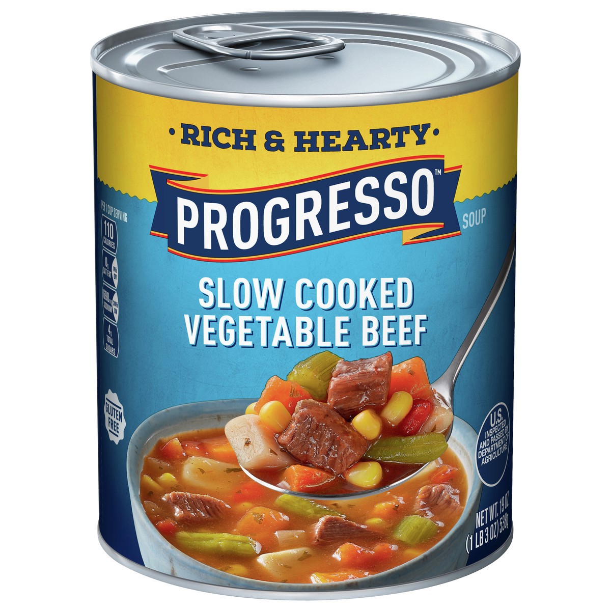 slide 1 of 9, Progresso Rich & Hearty, Slow Cooked Vegetable Beef Canned Soup, Gluten Free, 19 oz., 19 oz