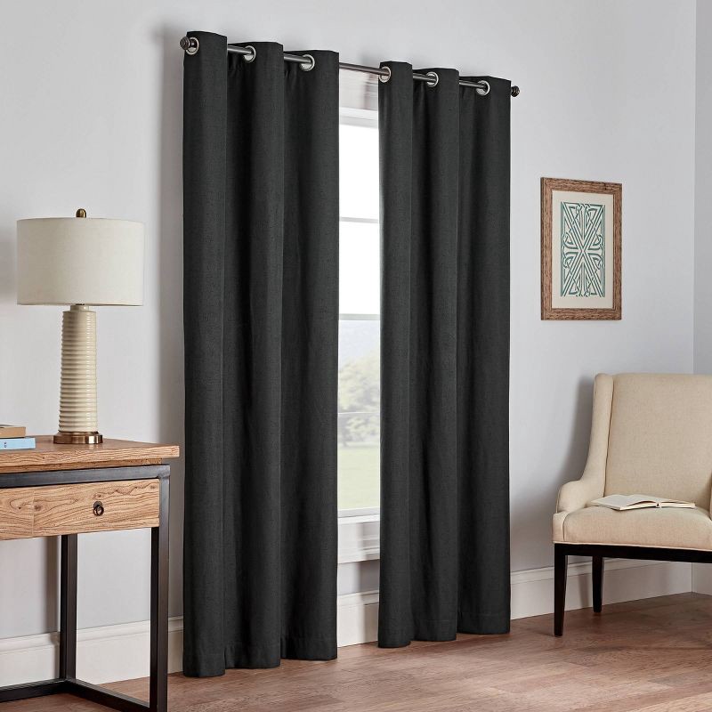 slide 2 of 11, 42"x84" Eclipse Blackout Windsor Window Curtain Panel Black: Thermal Insulated, Grommet Top, OEKO-TEX Certified, 1 ct