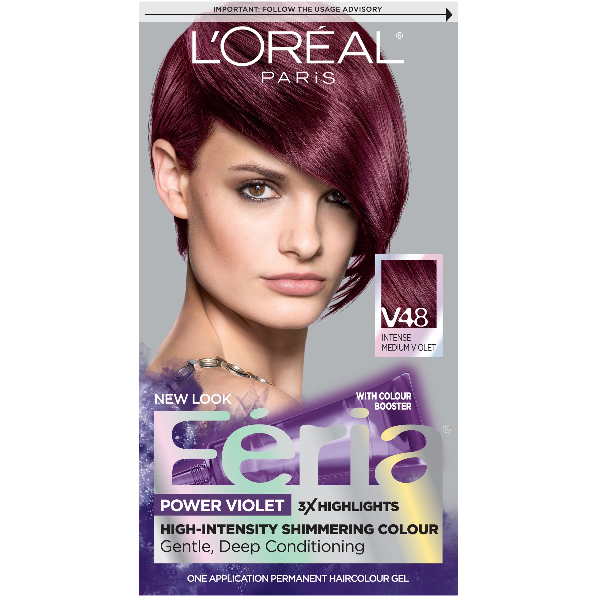 slide 6 of 8, L'Oréal Feria Permanent Haircolour Gel, Power Violet, Intense Medium Violet V48, 1 Each, 1 ct