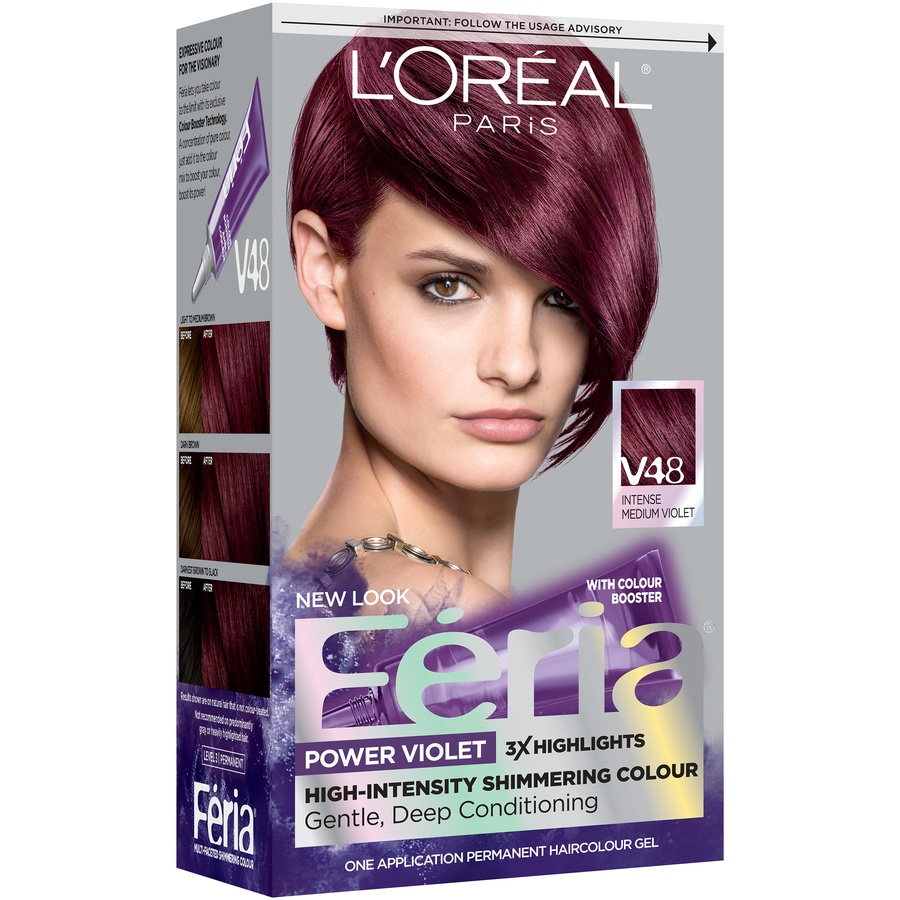 slide 7 of 8, L'Oréal Feria Permanent Haircolour Gel, Power Violet, Intense Medium Violet V48, 1 Each, 1 ct