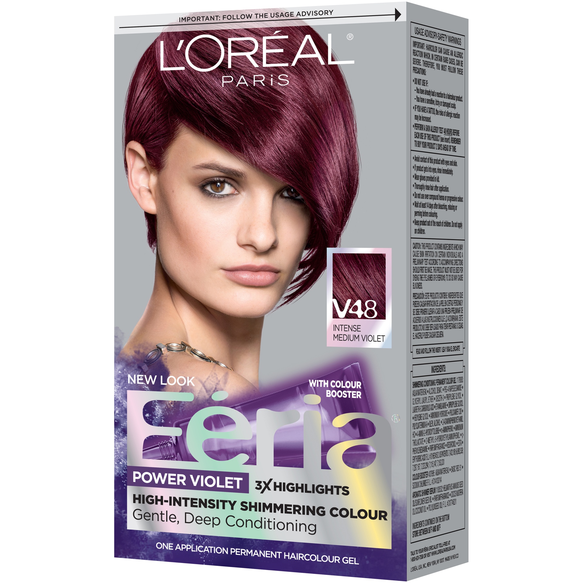 slide 8 of 8, L'Oréal Feria Permanent Haircolour Gel, Power Violet, Intense Medium Violet V48, 1 Each, 1 ct
