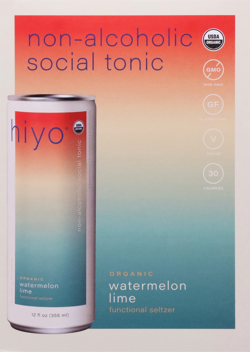 slide 9 of 13, Hiyo Organic Watermelon Lime Functional Seltzer 4 - 12 fl oz Cans, 4 ct