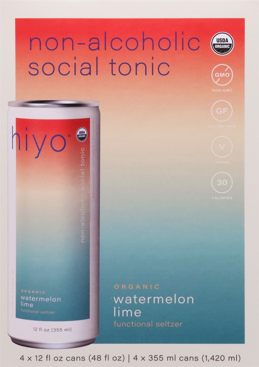 slide 7 of 13, Hiyo Organic Watermelon Lime Functional Seltzer 4 - 12 fl oz Cans, 4 ct