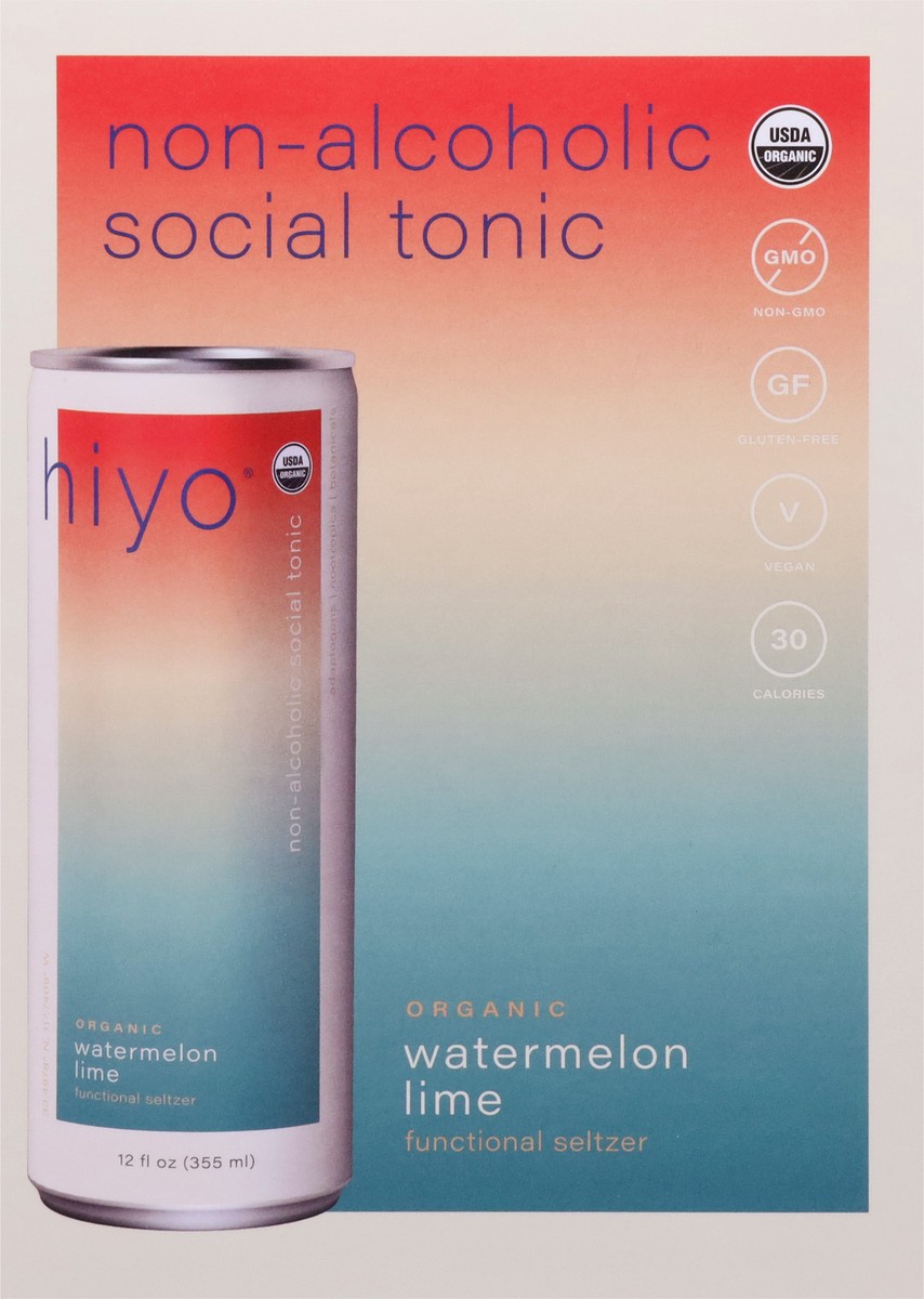 slide 13 of 13, Hiyo Organic Watermelon Lime Functional Seltzer 4 - 12 fl oz Cans, 4 ct