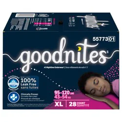 Goodnites Girls' Nighttime Bedwetting Underwear, Size Extra Large (95-140+ lbs), 28 Ct