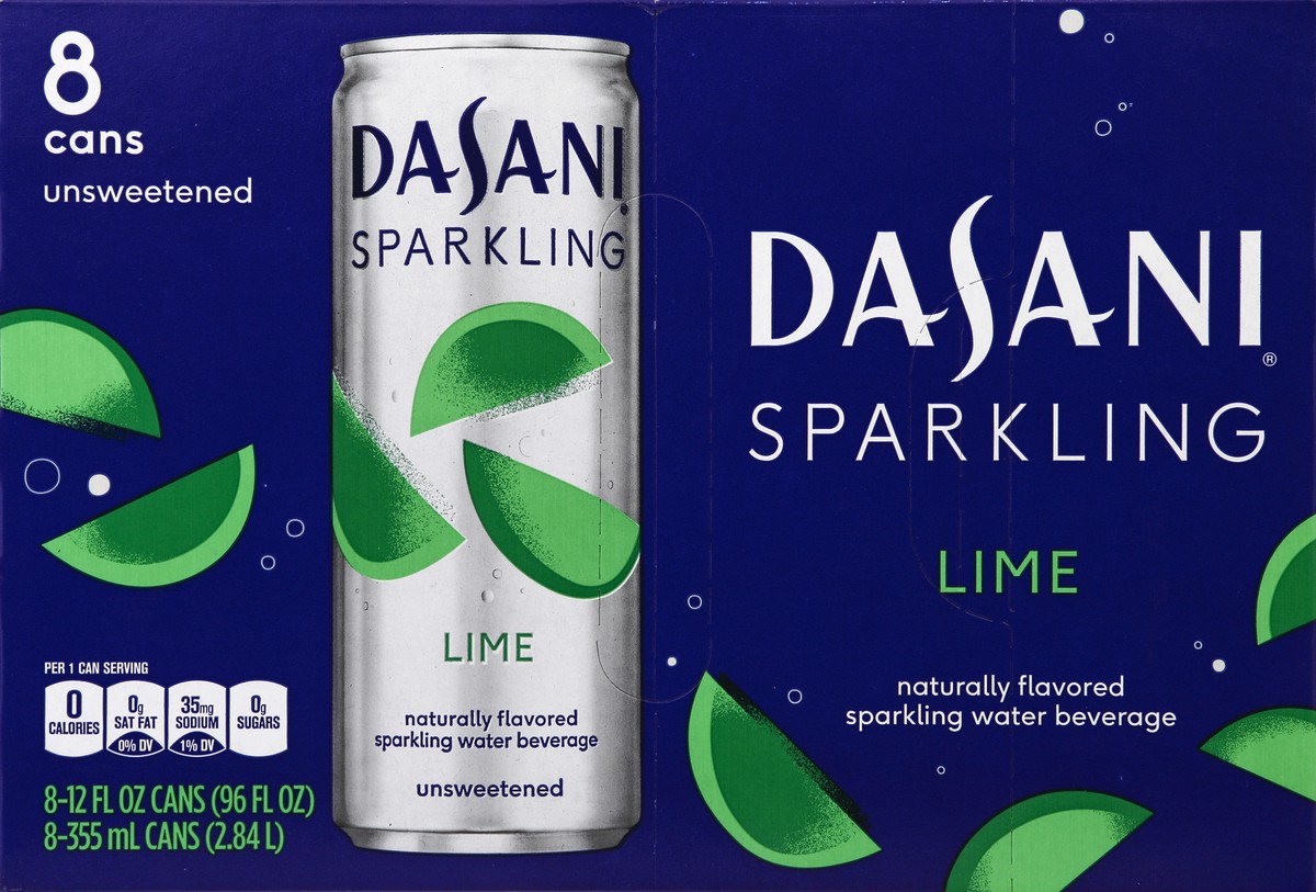 slide 4 of 6, DASANI Sparkling Water Lime Zero Calories, 12 fl oz, 8 Pack, 8 ct; 12 fl oz