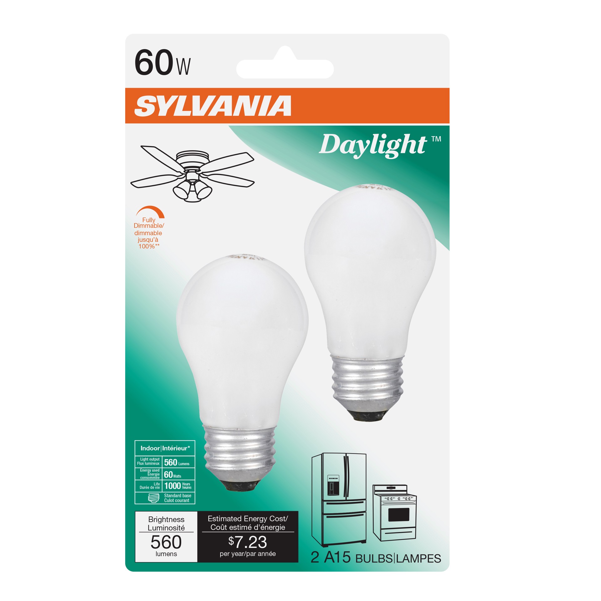slide 1 of 1, Sylvania 60 Watt Light Bulb, 2 ct