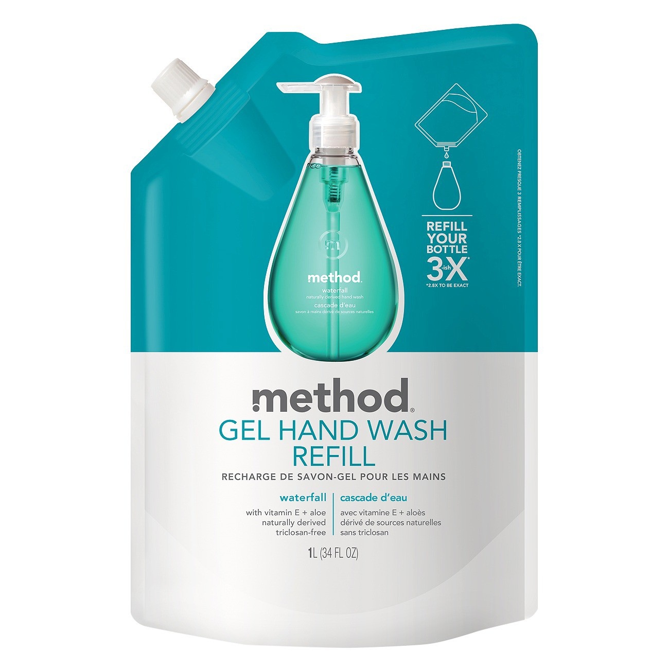 slide 1 of 3, Method Gel Hand Soap Refill Waterfall, 34 fl oz