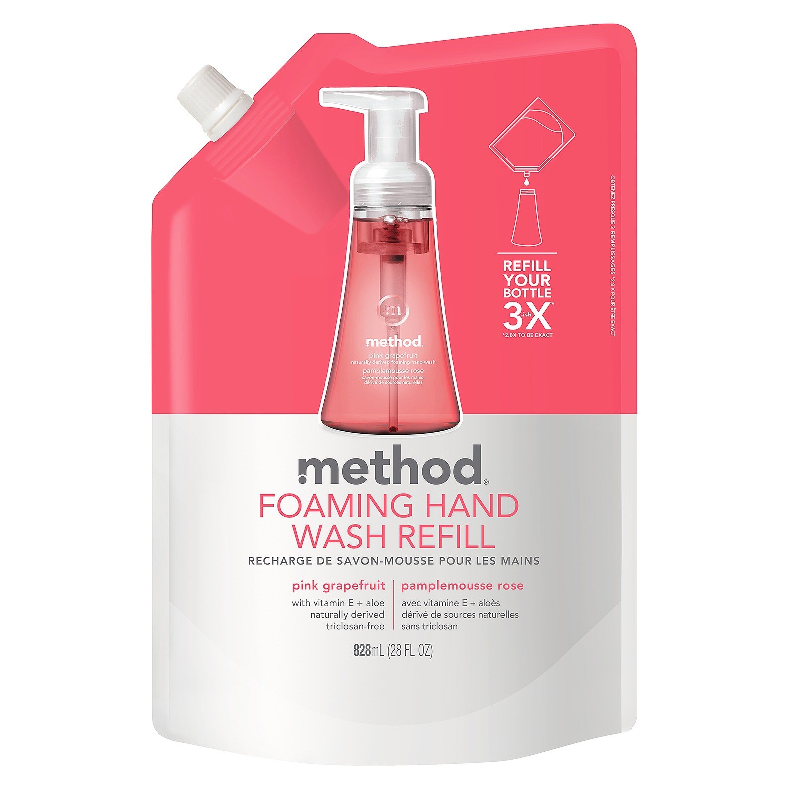 slide 1 of 3, Method Foaming Hand Soap Refill Pink Grapefruit, 28 oz