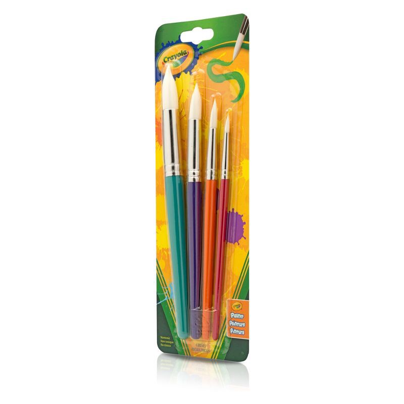 slide 2 of 4, Crayola 4ct Big Paint Brushes with Round Tips: Kids' Art Supplies, Toddler Paint Brush Set, Multicolor Brights, 4 ct