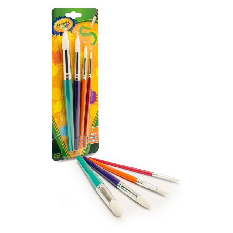 slide 4 of 4, Crayola 4ct Big Paint Brushes with Round Tips: Kids' Art Supplies, Toddler Paint Brush Set, Multicolor Brights, 4 ct