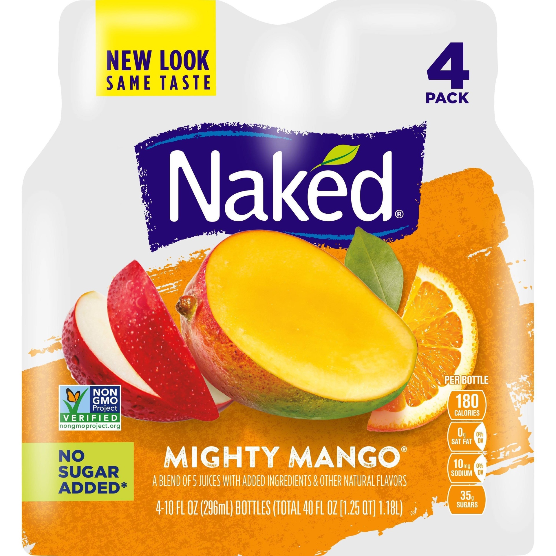slide 1 of 4, Naked Mighty Mango Vegan Juice 10oz 4pk, 4 ct; 10 oz