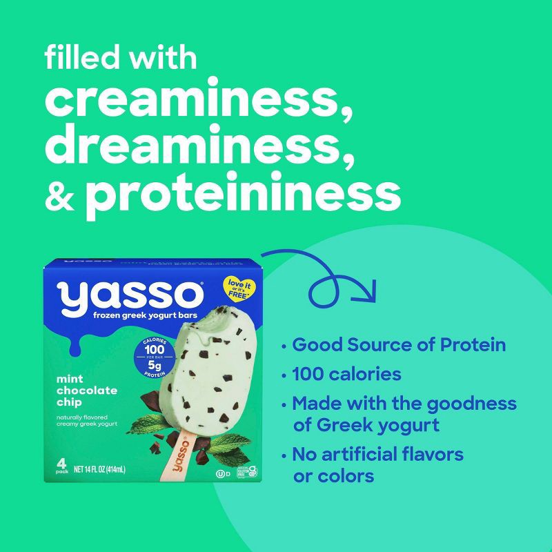 slide 4 of 7, Yasso Frozen Greek Yogurt - Mint Chocolate Chip Bars - 4pk/14 fl oz, 4 ct, 14 fl oz