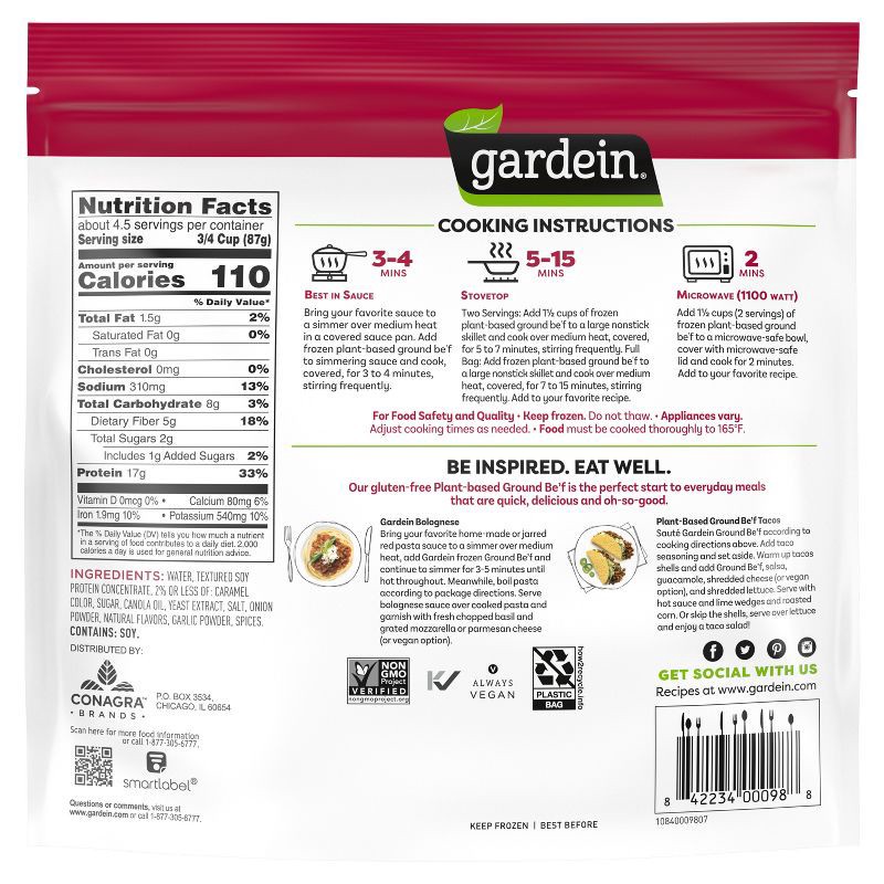 slide 7 of 7, Gardein Plant-Based Frozen Ground Be'f - 13.7oz, 13.7 oz