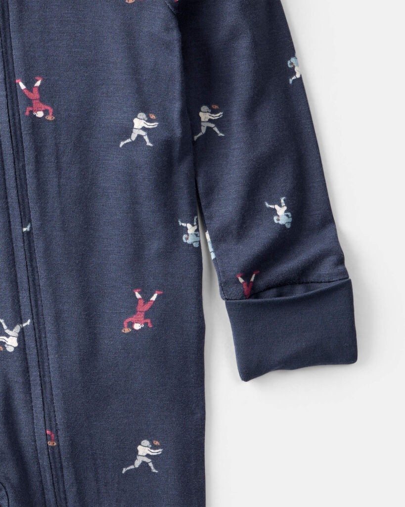 slide 6 of 6, Carter's Baby Boy Football Print PurelySoft Long-Sleeve Sleep & Play Pajamas - Blue Blue 6M, 1 ct