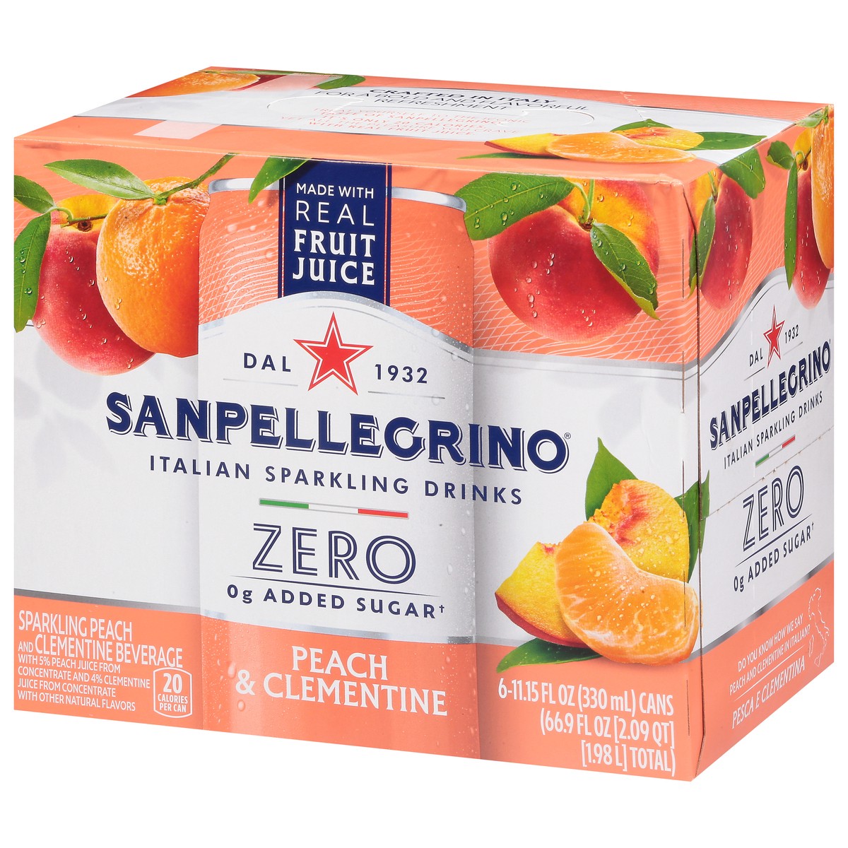 slide 5 of 17, San Pellegrino Zero Grams Added Sugar Italian Sparkling Drinks, Sparkling Peach & Clementine Beverage, 6 Pack of 11.15 Fl Oz Cans, 6 ct; 11.15 fl oz