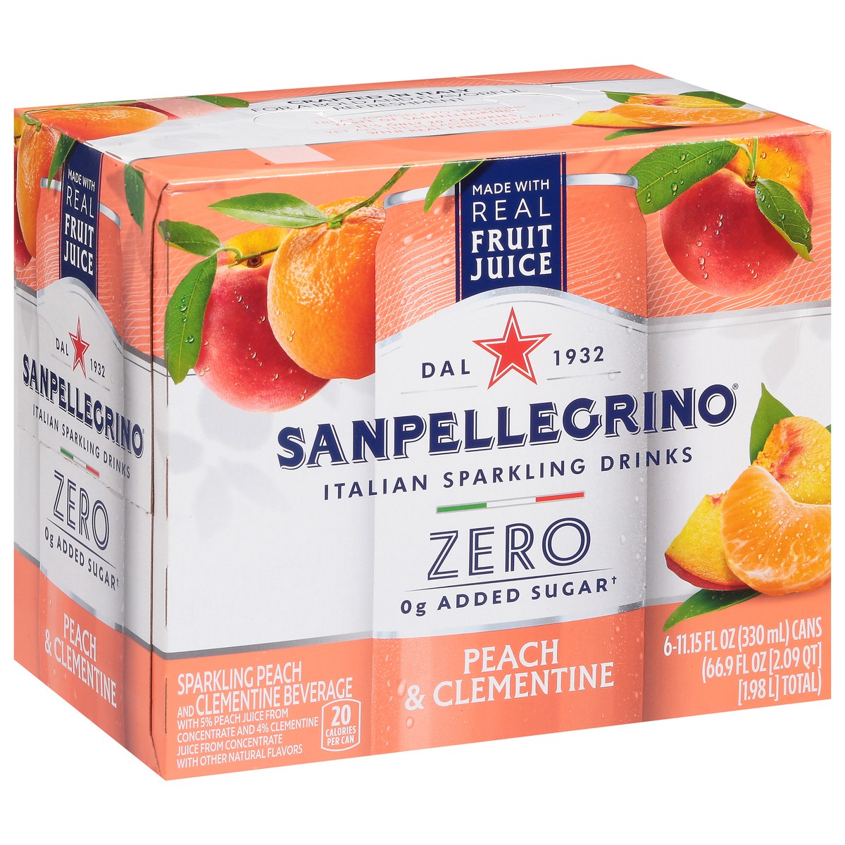 slide 10 of 17, San Pellegrino Zero Grams Added Sugar Italian Sparkling Drinks, Sparkling Peach & Clementine Beverage, 6 Pack of 11.15 Fl Oz Cans, 6 ct; 11.15 fl oz