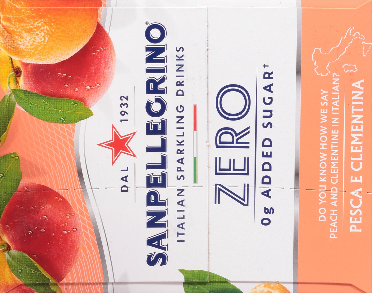 slide 2 of 17, San Pellegrino Zero Grams Added Sugar Italian Sparkling Drinks, Sparkling Peach & Clementine Beverage, 6 Pack of 11.15 Fl Oz Cans, 6 ct; 11.15 fl oz
