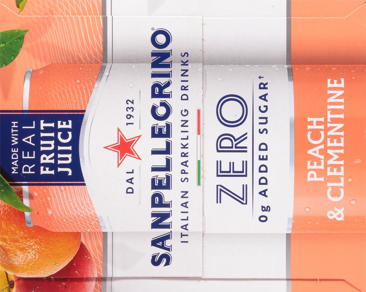 slide 12 of 17, San Pellegrino Zero Grams Added Sugar Italian Sparkling Drinks, Sparkling Peach & Clementine Beverage, 6 Pack of 11.15 Fl Oz Cans, 6 ct; 11.15 fl oz