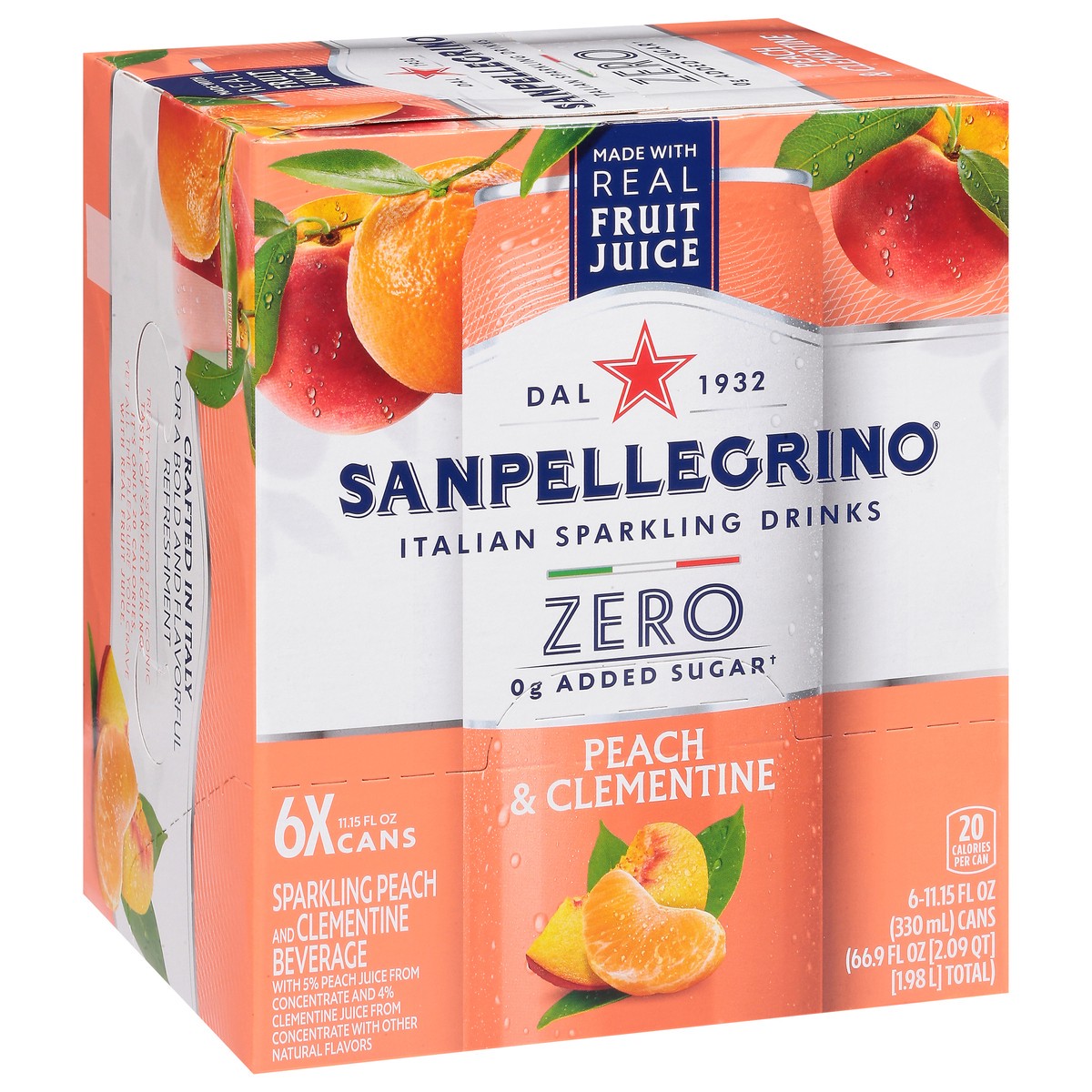 slide 3 of 17, San Pellegrino Zero Grams Added Sugar Italian Sparkling Drinks, Sparkling Peach & Clementine Beverage, 6 Pack of 11.15 Fl Oz Cans, 6 ct; 11.15 fl oz