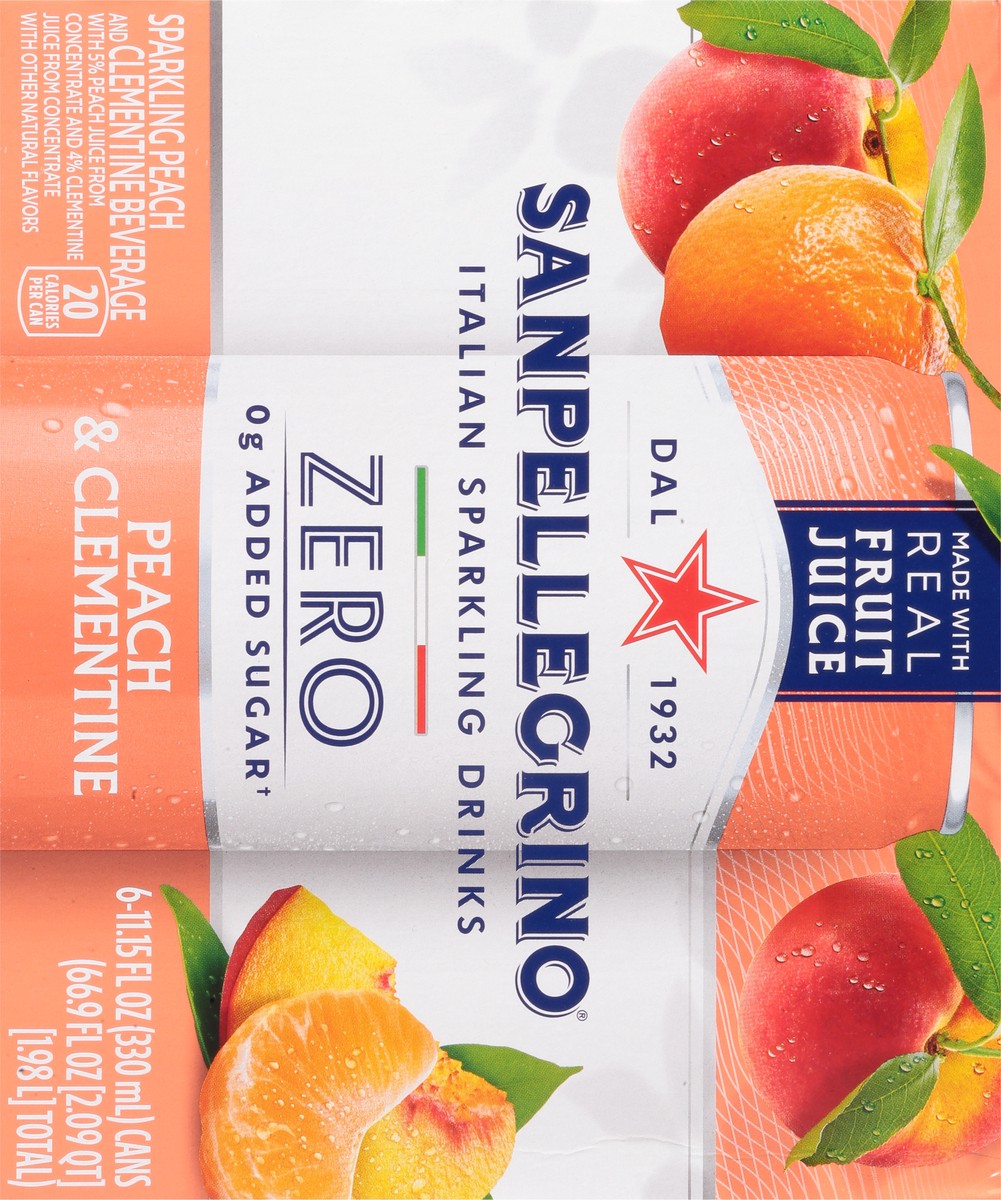 slide 6 of 17, San Pellegrino Zero Grams Added Sugar Italian Sparkling Drinks, Sparkling Peach & Clementine Beverage, 6 Pack of 11.15 Fl Oz Cans, 6 ct; 11.15 fl oz