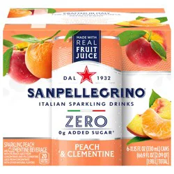 San Pellegrino Zero Grams Added Sugar Italian Sparkling Drinks, Sparkling Peach & Clementine Beverage, 6 Pack of 11.15 Fl Oz Cans