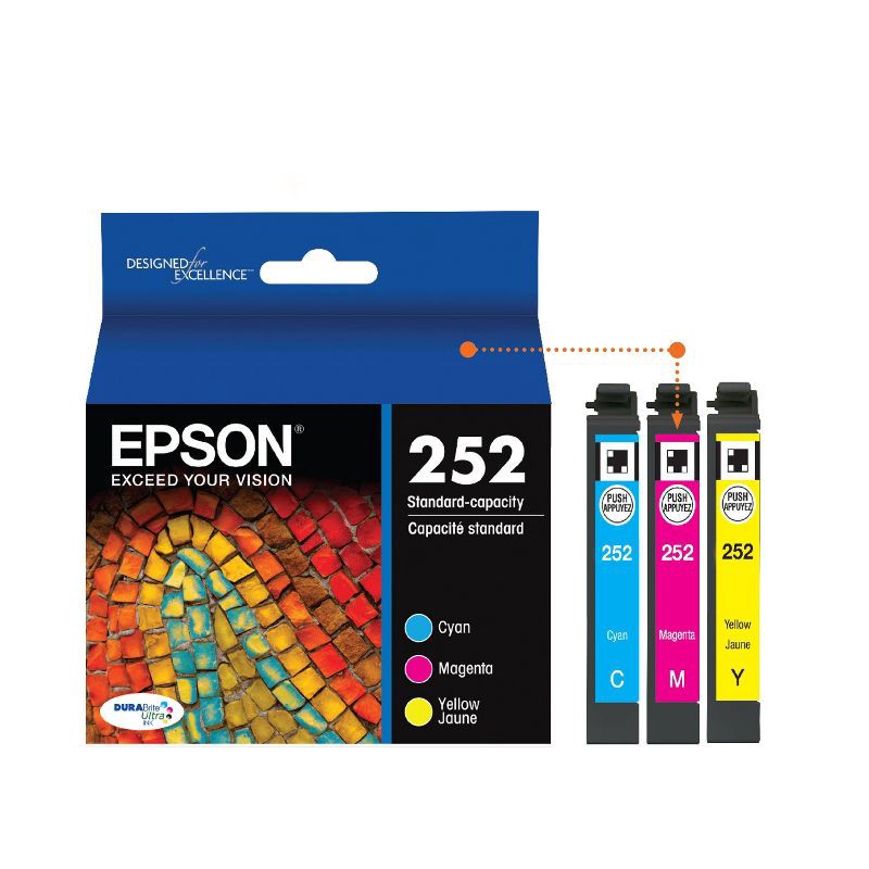 slide 2 of 7, Epson 252 C/M/Y 3pk Ink Cartridges - Cyan, Magenta, Yellow (T252520-CP), 3 ct