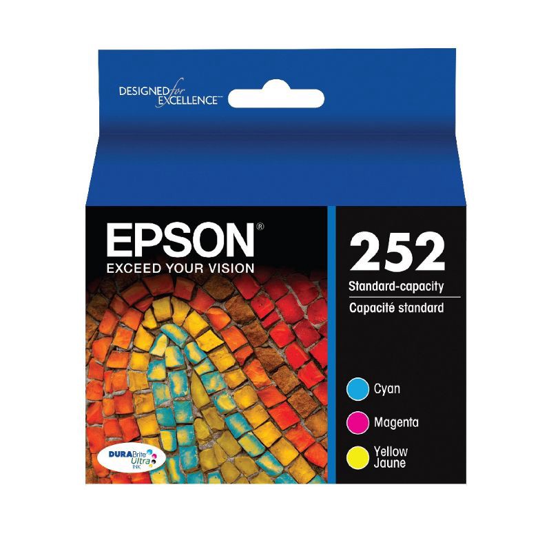 slide 1 of 7, Epson 252 C/M/Y 3pk Ink Cartridges - Cyan, Magenta, Yellow (T252520-CP), 3 ct