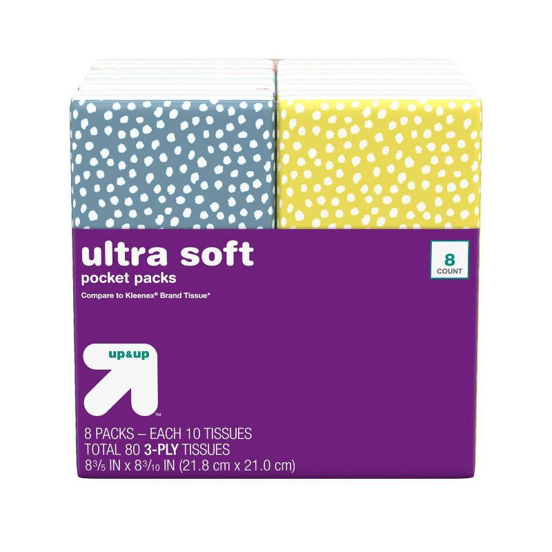 slide 1 of 5, Facial Tissue Pocket Packs - 8pk/10ct - up & up™, 8 ct, 10 ct