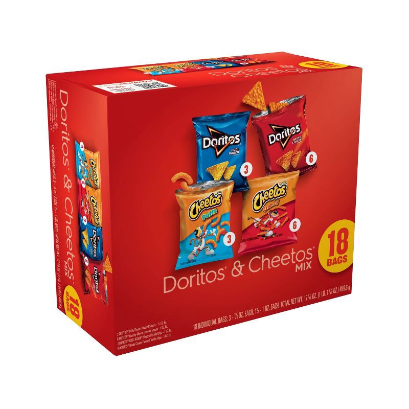 slide 2 of 8, Frito-Lay Doritos & Cheetos Mix Snacks Variety Pack - 18ct/17.625oz, 18 ct, 17.625 oz