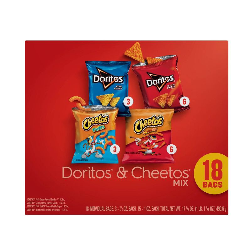 slide 3 of 8, Frito-Lay Doritos & Cheetos Mix Snacks Variety Pack - 18ct/17.625oz, 18 ct, 17.625 oz
