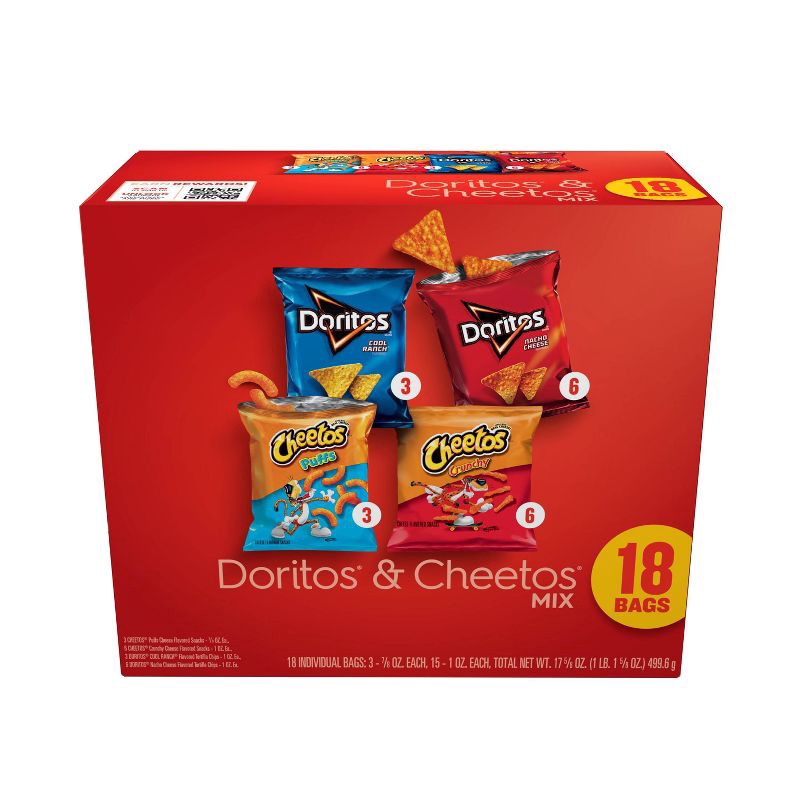 slide 1 of 8, Frito-Lay Doritos & Cheetos Mix Snacks Variety Pack - 18ct/17.625oz, 18 ct, 17.625 oz