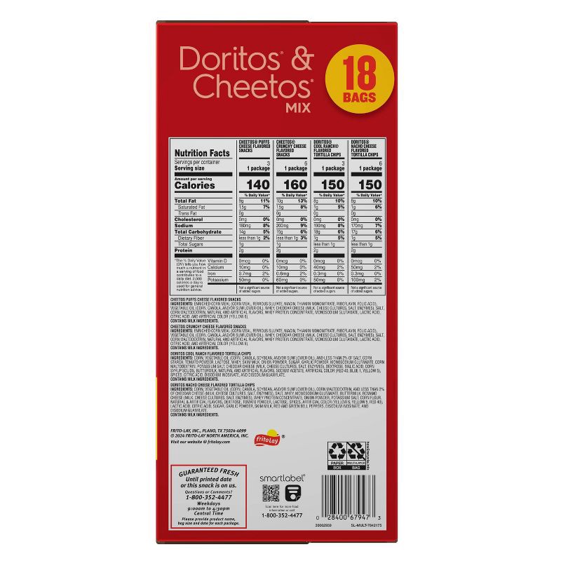 slide 8 of 8, Frito-Lay Doritos & Cheetos Mix Snacks Variety Pack - 18ct/17.625oz, 18 ct, 17.625 oz