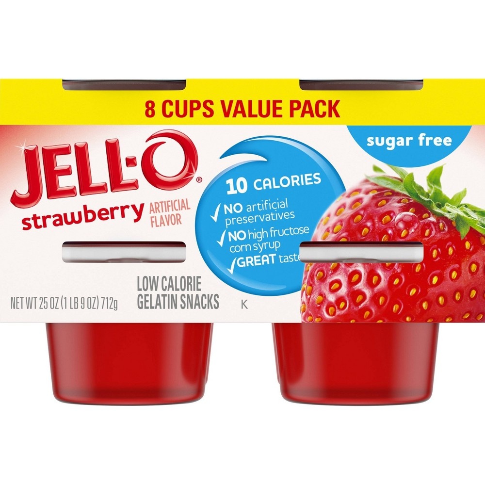 slide 3 of 7, JELL-O Sugar Free Strawberry Gelatin, 25 oz, 8 ct