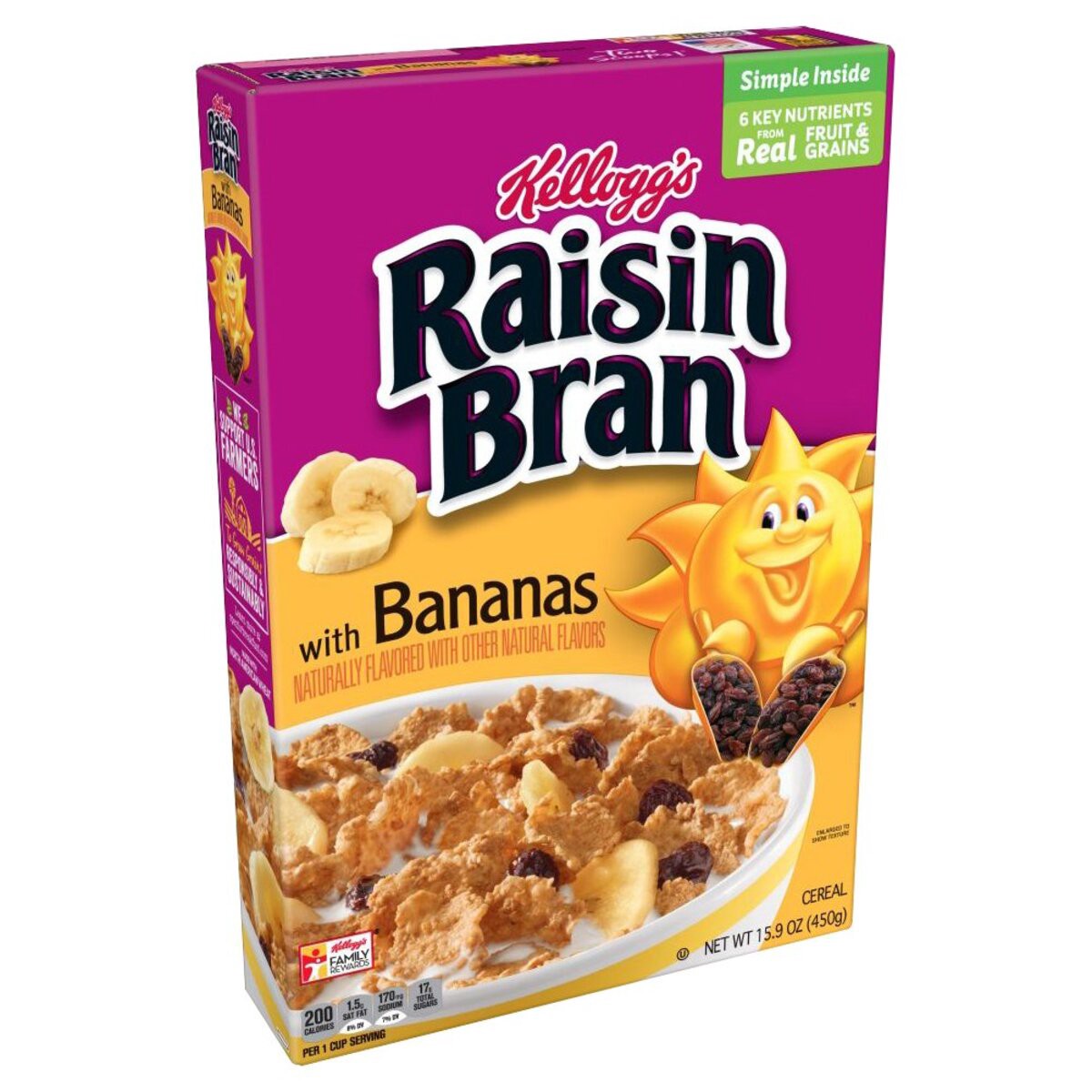 slide 1 of 5, Raisin Bran Kellogg's Raisin Bran Breakfast Cereal, Fiber Cereal, Made with Real Fruit, Original with Bananas, , 1 Box - 15.9 oz, 15.9 oz