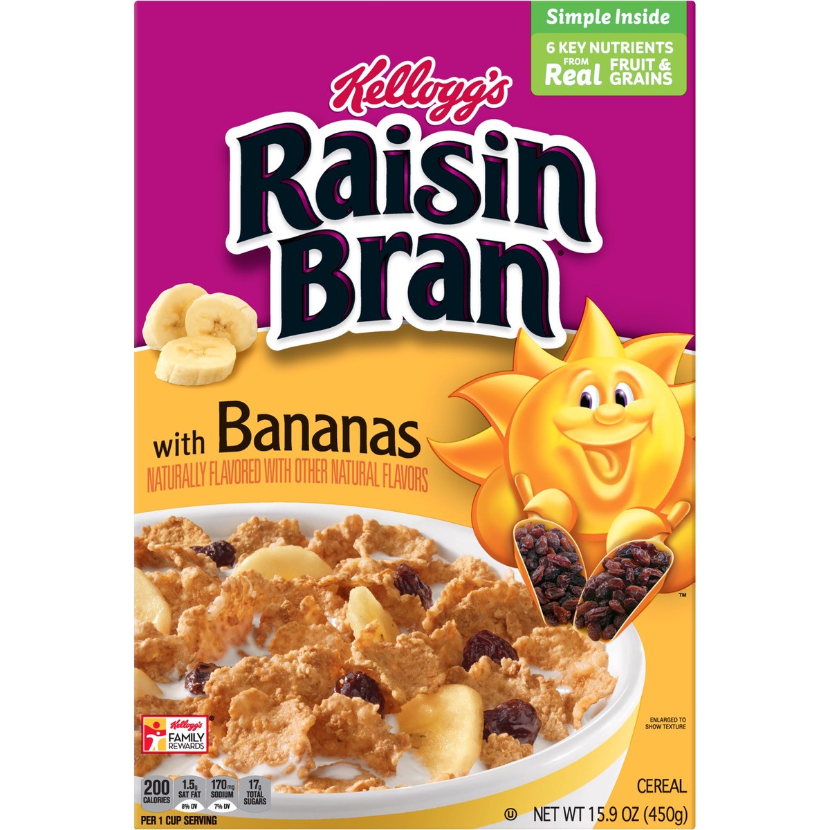 slide 1 of 5, Raisin Bran Kellogg's Raisin Bran Breakfast Cereal, Fiber Cereal, Made with Real Fruit, Original with Bananas, 15.9oz Box, 1 Box, 15.9 oz