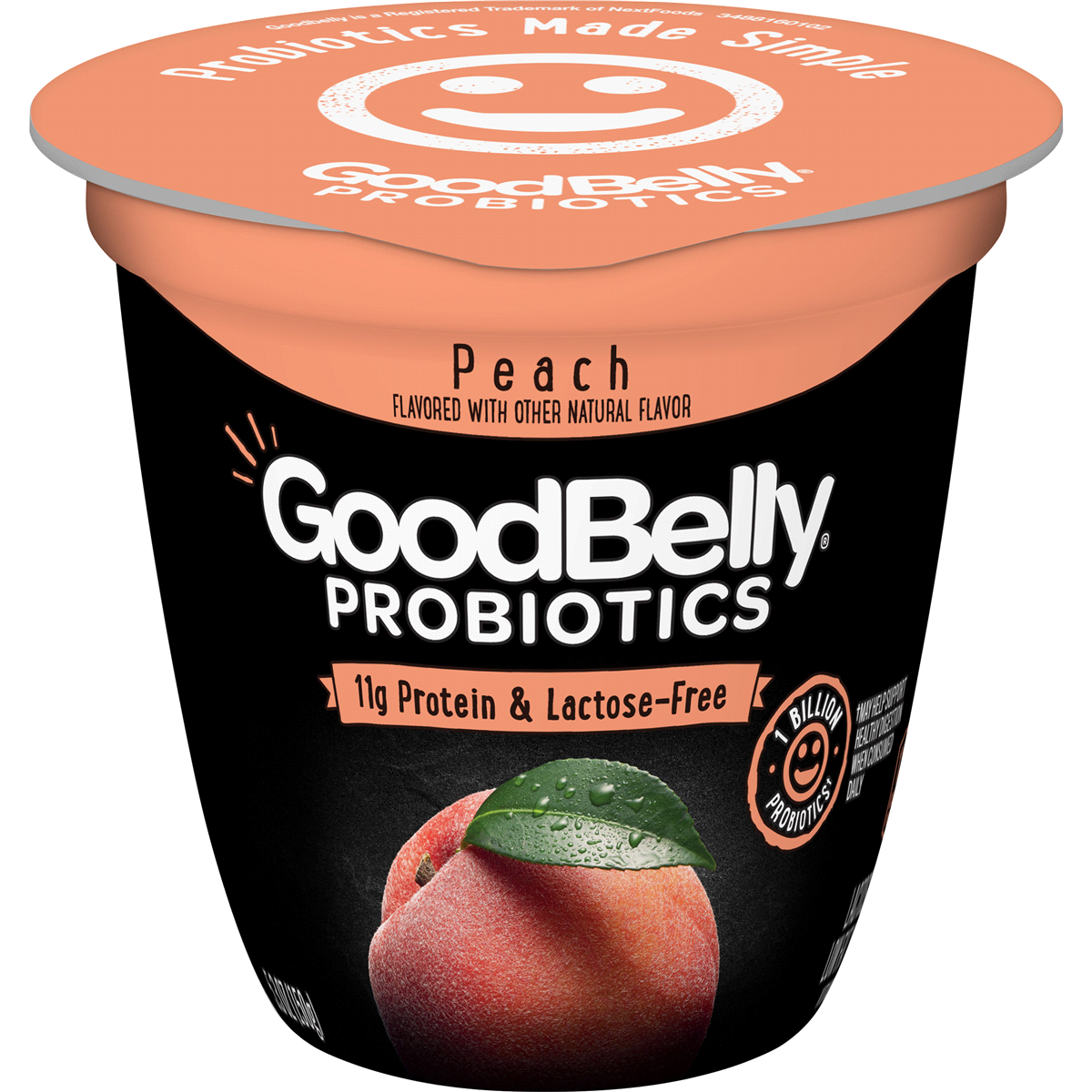 slide 1 of 1, GoodBelly Probiotic Low-Fat Yogurt, Lactose-Free, Peach, 5.3 oz