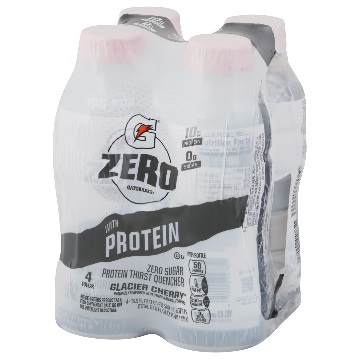 slide 3 of 10, Gatorade Zero Zero Sugar Protein Thirst Quencher Glacier Cherry 16.9 Fl Oz 4 Count Bottles, 4 ct