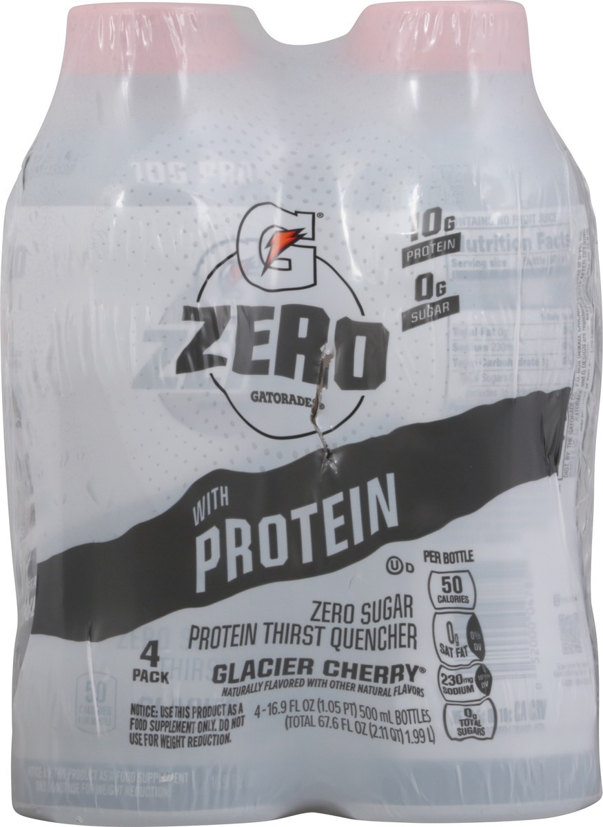 slide 9 of 10, Gatorade Zero Zero Sugar Protein Thirst Quencher Glacier Cherry 16.9 Fl Oz 4 Count Bottles, 4 ct