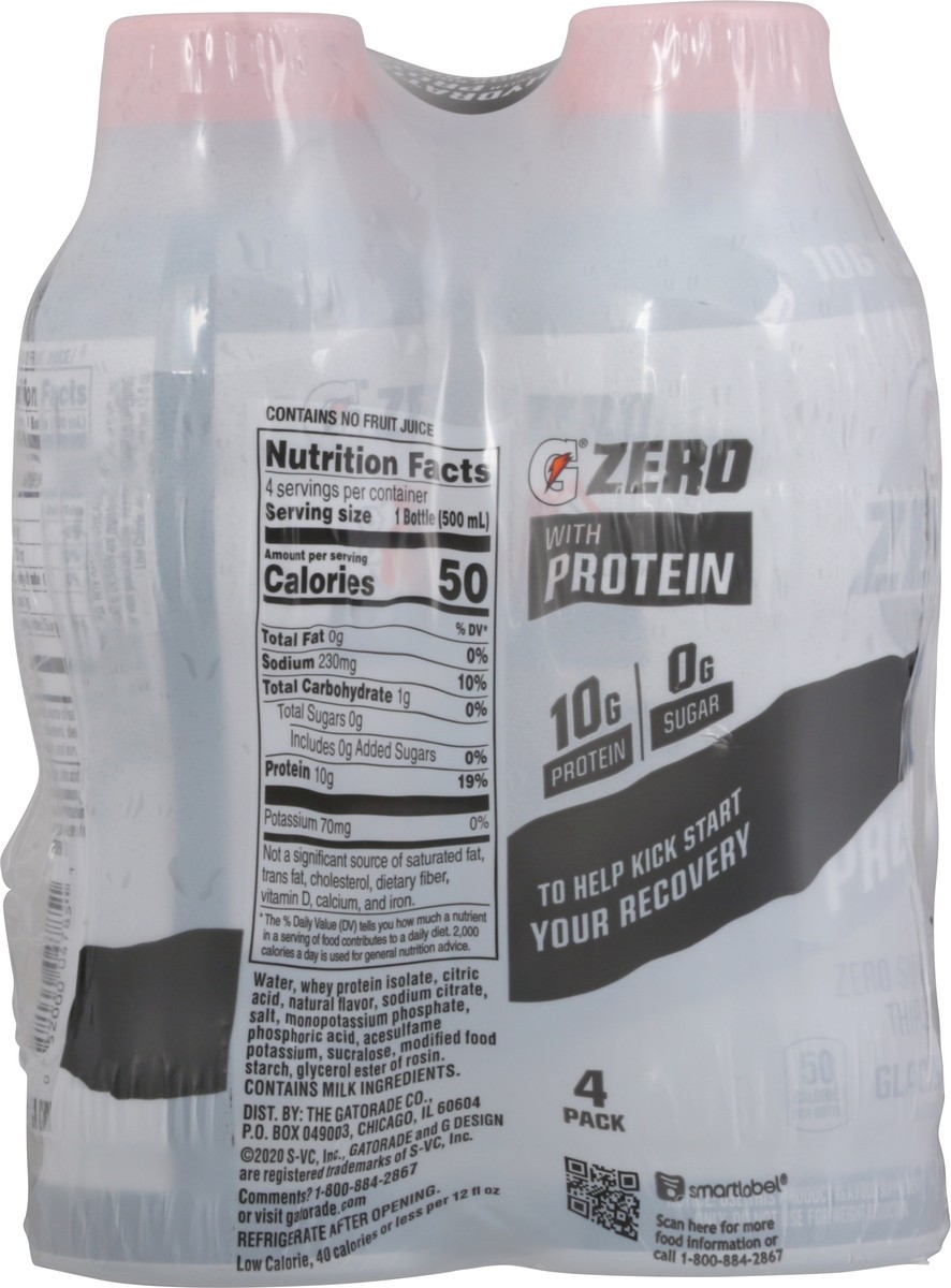 slide 7 of 10, Gatorade Zero Zero Sugar Protein Thirst Quencher Glacier Cherry 16.9 Fl Oz 4 Count Bottles, 4 ct