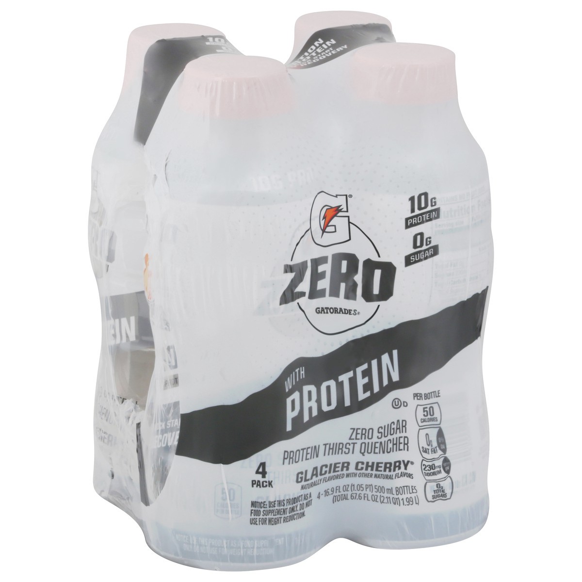 slide 2 of 10, Gatorade Zero Zero Sugar Protein Thirst Quencher Glacier Cherry 16.9 Fl Oz 4 Count Bottles, 4 ct