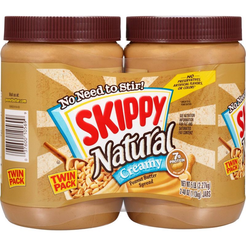 slide 7 of 10, Skippy Twin Pack Natural Creamy Peanut Butter - 40oz, 40 oz