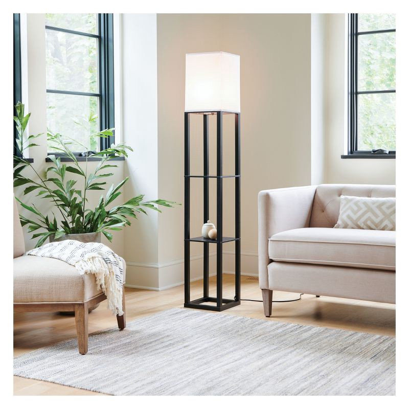slide 2 of 7, Shelf Floor Lamp Black - Threshold™: Painted MDF with Linen Shade, 3-Way Switch, ETL Listed, 1 ct