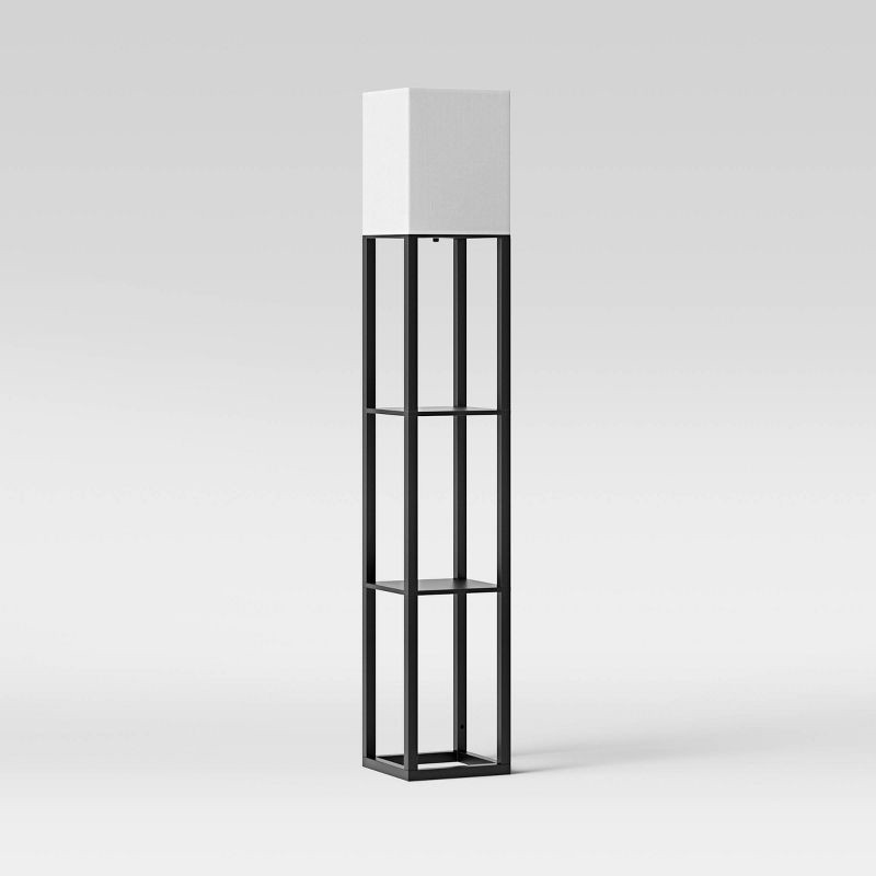 slide 3 of 7, Shelf Floor Lamp Black - Threshold™: Painted MDF with Linen Shade, 3-Way Switch, ETL Listed, 1 ct