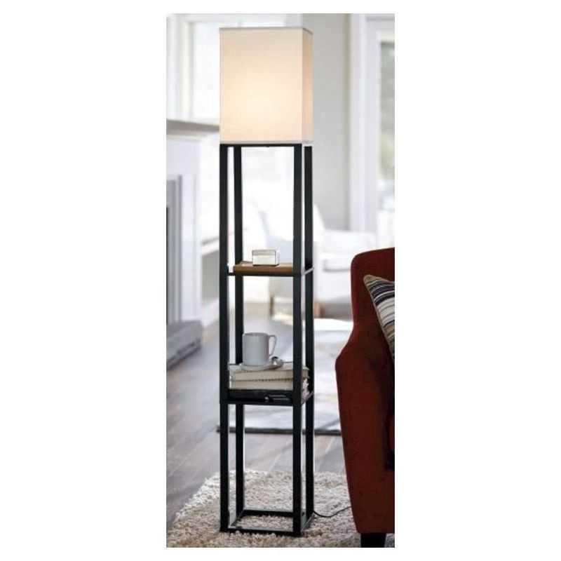 slide 6 of 7, Shelf Floor Lamp Black - Threshold™: Painted MDF with Linen Shade, 3-Way Switch, ETL Listed, 1 ct