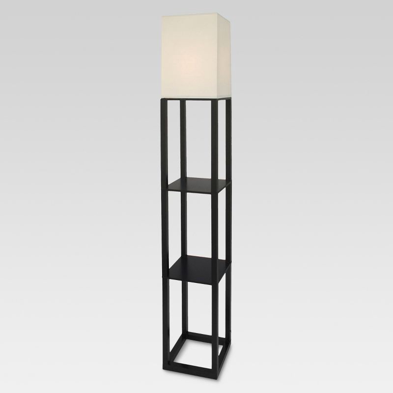 slide 1 of 7, Shelf Floor Lamp Black - Threshold™: Painted MDF with Linen Shade, 3-Way Switch, ETL Listed, 1 ct