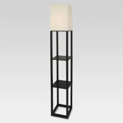 Shelf Floor Lamp Black - Threshold™: Painted MDF with Linen Shade, 3-Way Switch, ETL Listed